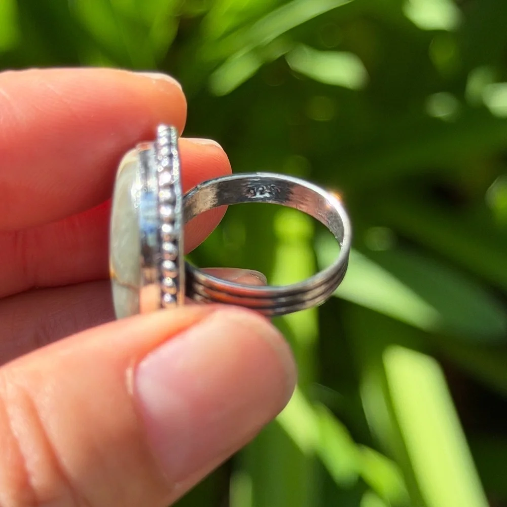 Size 7 925 silver plated ocean jasper ring 0499‎